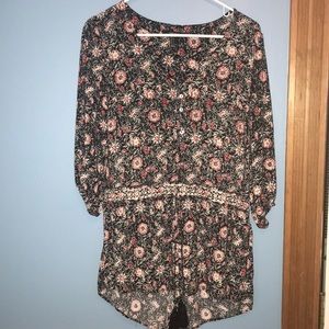 Black and red floral romper